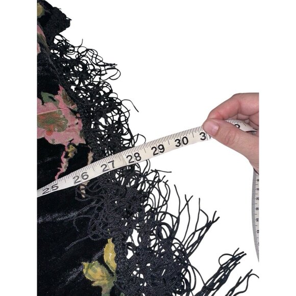 Xhilaration Kimono Velvet Burn Out Size XS/S Dark Floral Fringe Boho Gypsy Fairy - Picture 6 of 6